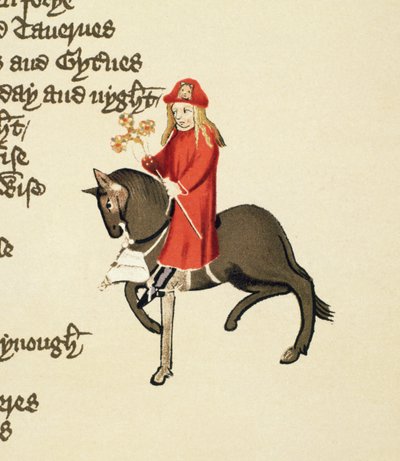 Het Verhaal van de Aflaatverkoper (detail) uit The Canterbury Tales, door Geoffrey Chaucer, Ellesmere Manuscript, facsimile editie, 1911 door English School